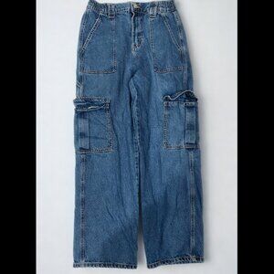 Women's Dark Denim Baggy Cargo Jeans Size Large